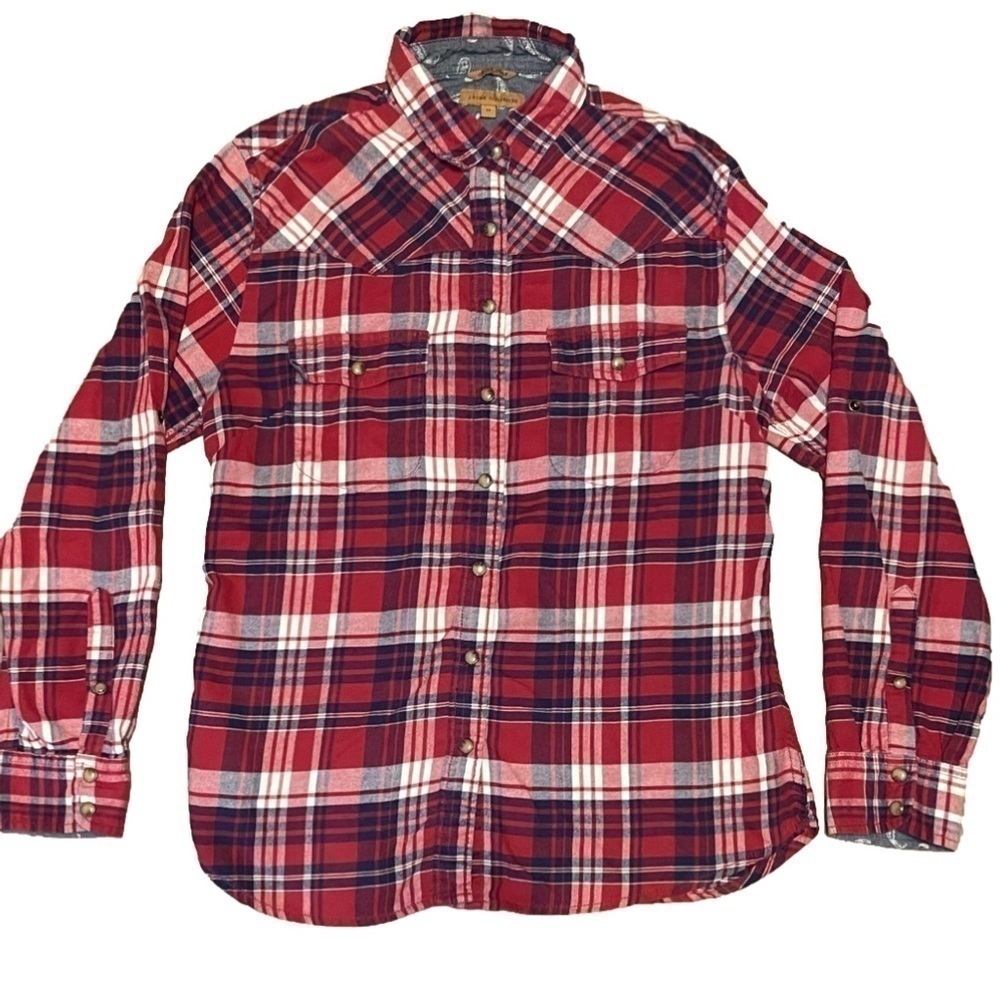 Jachs Girlfriend Comfort Stretch Red Buffalo Plaid Button Up‎ flannel Size M